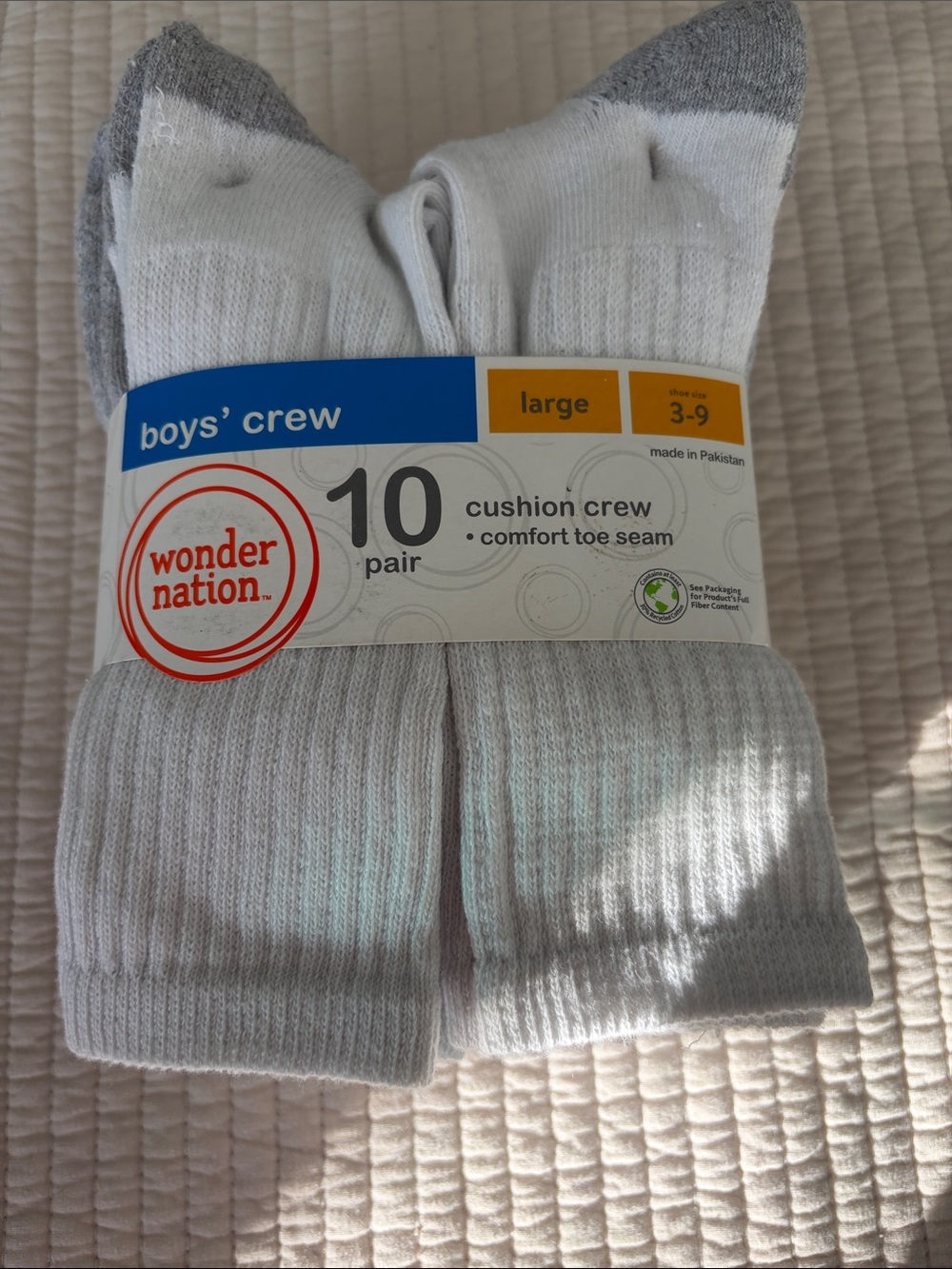 wonder nation Boys' Crew Cushion Socks in White and Gray - 10 Pair